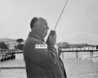 Alfred Hitchcock With A Wakie Talkie On His Movie Set Of 