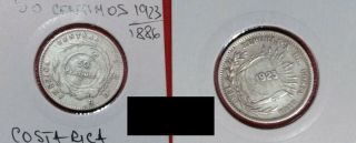 Costa Rica 1923 50 Centimos Counterstamp On 1886 25 Centavos