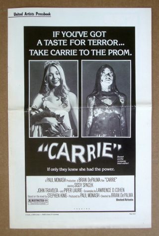 Carrie Stephen King Sissy Spacek John Travolta Horror Pressbook