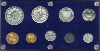1964 Austria 9 Coin Proof Set (4 Silver) Mounted in a Hard Plastic Display Case 2