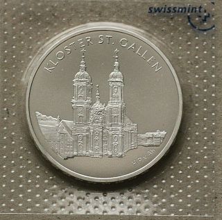 2002 Switzerland Comm.  Coin,  Silver,  Bu,  20 Fr. ,  Orig.  Holder,  Kloster St.  Gallen
