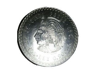 1947 Mo Mexico 5 Pesos Silver Cuauhtemoc 30 Gramos Ley.  900 Cinco Pesos Au