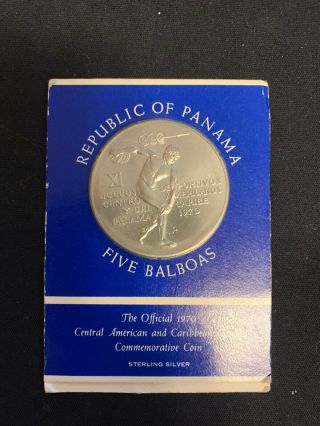 1970 Republic Of Panama Five 5 Balboas Large Silver Coin Package