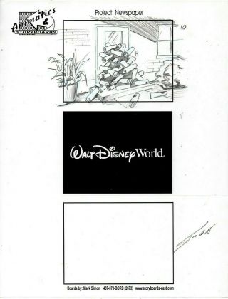 Mark Simon Hand Drawn Disney 4 - Parks Pass Commercial Storyboard Page Signed Ms