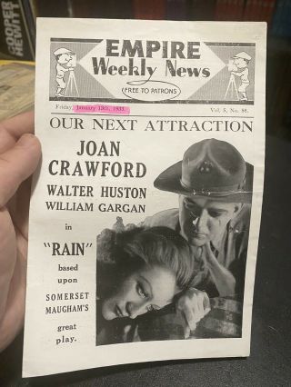 Rain Joan Crawford Herald Orig Vintage Pre Code Film Guy Kibbee Walter Huston