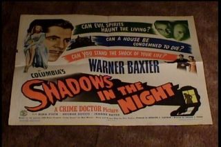 Shadows In Night 1944 Orig 22x28 Movie Poster Warner Baxter Crime Doctor