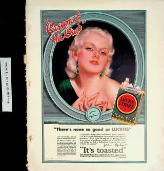 1932 Lucky Strike Cigarettes Cream Of The Crop Jean Harlow Vintage Print Ad 4700