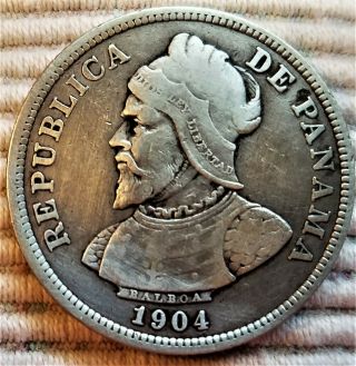 1904 Panama 25 Centesimos De Balboa Very Fine 116 Year Old Silver World Coin (c)