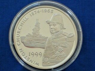 Falkland Islands 50 Pence Silver Proof 1999 Ships & Explorers Winston Churchill