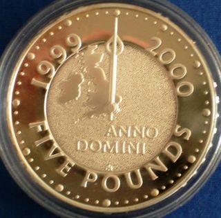 Great Britain 5£ Silver Bu 1999 - 2000 Millennium Anno Domini Map Clock