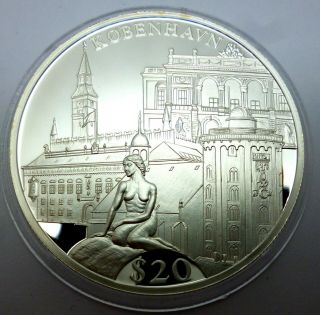 Liberia 20 Dollars 2000 999 Silver Coin Proof Copenhagen Buildings T46,  2