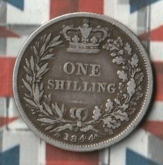 1844 Queen Victoria Shilling Great Britain Sterling Silver - Pretty Good Coin