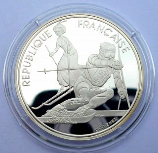 France 100 Francs 1990 Silver Coin Proof Summer Olympic 1992 - Ski