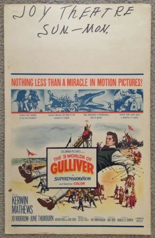1960 Window Card Movie Poster Fantasy Film The 3 Worlds Of Gulliver