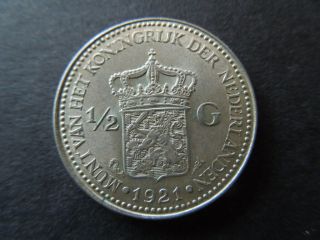 J990 Netherlands 1921 Silver 1/2 Gulden Unc/bu
