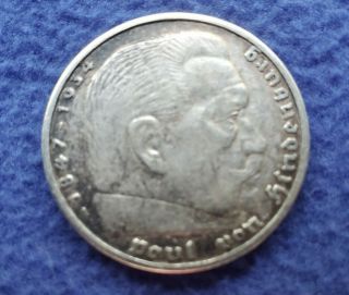 1939 A 5 Mark German Ww2 Silver Coin Third Reich Swastika Reichsmark