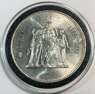 France Silver 1977 50f Crown - Bright Unc - 3 In Partial Date Run Take A Look