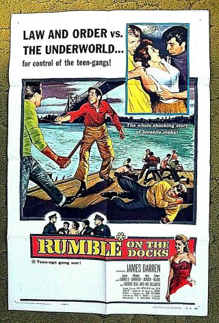 " Rumble On The Docks " - - James Darren & Robert Blake - - 1956 Poster 27x41