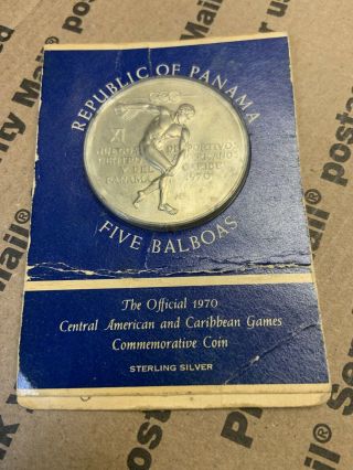 1970 Panama Five Balboas Sterling Silver Commemorative Coin Cinco Balboas