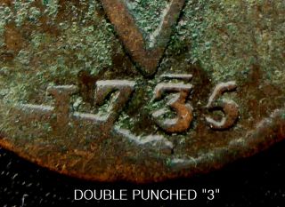 1735 Dutch East India Company (v.  O.  C. ) 287 Year Old Duit Scarce Double " 3 "
