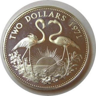 Elf Bahamas 2 Dollars 1971 Fm Silver Flamingos Proof