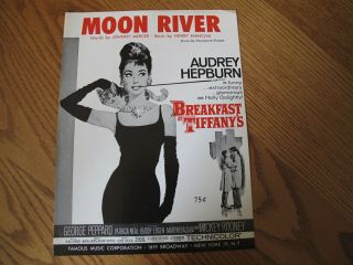 Vintage Sheet Music " Moon River " 1961 Audrey Hepburn Breakfast At Tiffany 