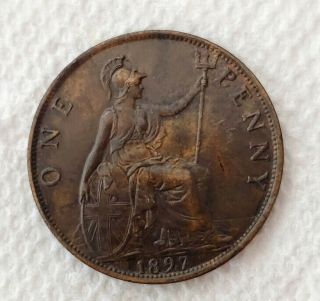 1897 Great Britain Cent One Penny Brown Au Victoria Portrait - C8655