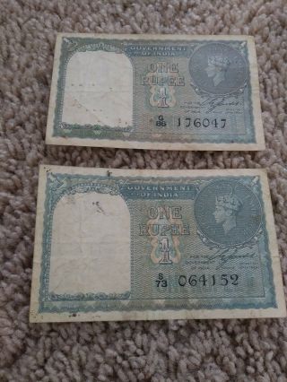 Government Of India One 1 Rupee 1940 George Vi King Emperor - England Notes 2