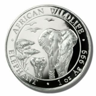 2015 - Somali Republic - 100 Shillings - One Ounce Silver Elephant Coin Bu