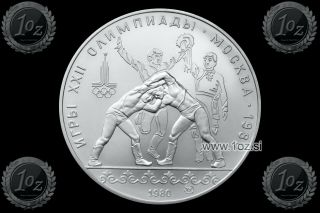 Russia 10 Rubles 1980 (moscow Olympics - Wrestling) Silver Comm Coin (y 183) Unc