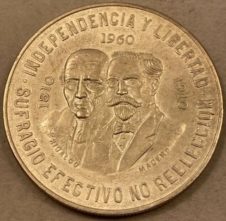 Mexico 1960 Silver 10 Pesos 150th Anniversary - War Of Independence