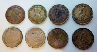 Malaysia - Straits Settlements,  8 Silver 10 Cent Coins 1917 - 1941,  Usa Ship.