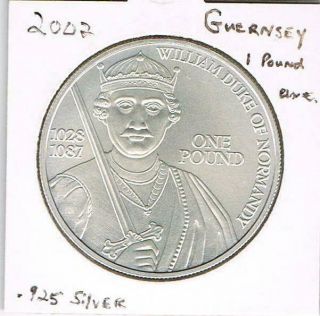 World Coins - 2002 Guernsey 1 Pound.  925 Silver Unc.  - William Duke Of Normandy