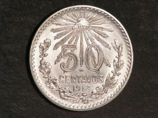 Mexico 1913 50 Centavos Silver Bu