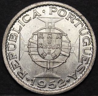 Portuguese Angola 20 Escudos,  1952 Gem Unc Silver 1st Year Ever