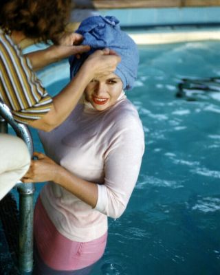 Jayne Mansfield Candid In Wet White Shirt In Swimming Poolshoot 8x10 Photo