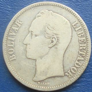 Key Date.  900 Silver 1888 Venezuela 5 Bolivares Y 24.  1 Toned Circ 714