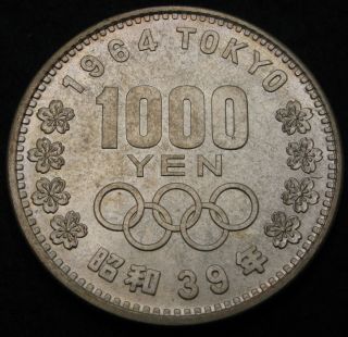 Japan 1000 Yen Yr.  39 (1964) - Silver - 1964 Olympic Games - Aunc - 1493