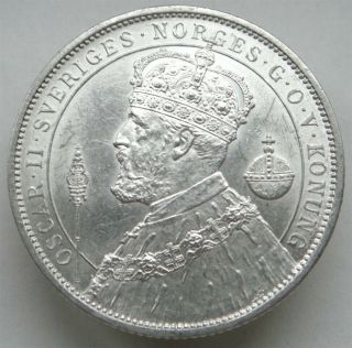 Sweden,  2 Kronor,  1897,  King Oscar Ii,  Silver 800,  Xf,  Commemorative