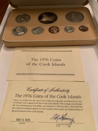 1976 Cook Islands Franklin 8 Coin Proof Set With Leather Case &