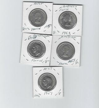 Australia Florins Silver Unc Coins 1944 To 1963