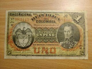 Banco Nacional De La Republica De Colombia 1895 - Currency - Un Peso