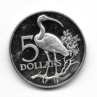Trinidad & Tobago:1975 5 Dollars Scarlet Ibis Silver Proof