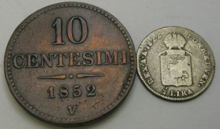 Lombardy Venetia 10 Centesimi & 1/4 Lira 1822/1852 - 2 Coins.  - 3748