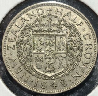 1942 Zealand 1/2 Half Crown King George Vi Key Date Silver Coin Km 11