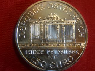 2017 1 Oz.  1.  5 Euros Republic Of Austria Wiener Philharmonker Gem Bu Silver Coin