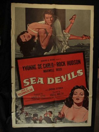 1953 Sea Devils One Sheet Movie Poster Rock Hudson Yvonne De Carlo
