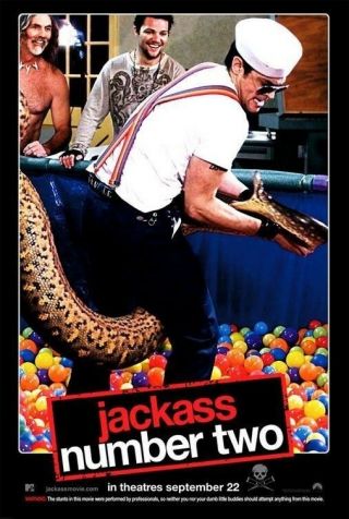 Jackass Number Two Movie Poster 2 Sided Snake 27x40 Johnny Knoxville