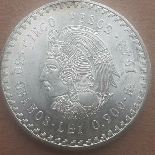 Mexico 1948 5 Pesos - Uncirculated,  Sharp And Crisp Details