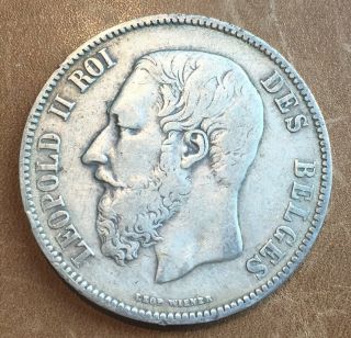 1869 Belgium.  900 Silver 5 Francs
